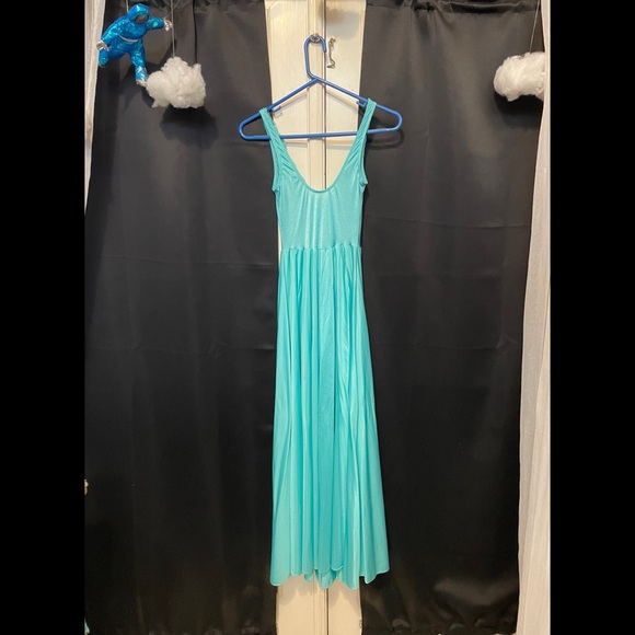 M Vintage 70s Olga Teal stretchy satin-like maxi dress nightgown - Picture 7 of 16